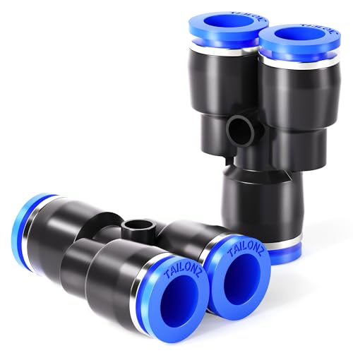 TAILONZ PNEUMATIC Blue Y spliter 3 Ways - 8MM Tube OD Push to Connect Tube Quick Fittings Push Lock PY-8 (Pack of 10)