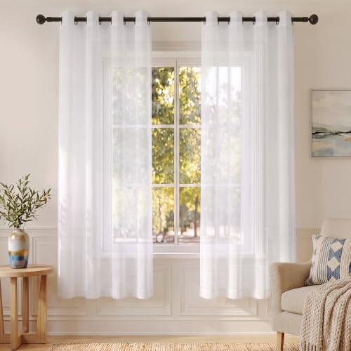 Image of PONY DANCE White Net Curtains for Windows, Eyelets, 2 Panels, W54 xL72