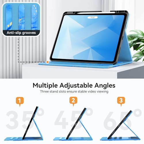 Zonefoker Case for New iPad Pro 12.9 inch 6th/5th/4th/3rd Generation 2022/2021/2020/2018, 12.9'' ipad Pro Leather Folio Protective Cover 6/5/4/3 Gen with Pencil Holder, Auto Wake/Sleep, Marble Blue by ZoneFoker - Image 3