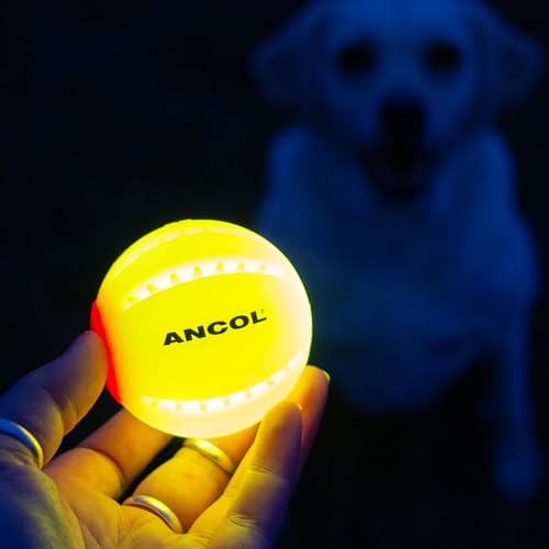 Ancol Wiederaufladbarer LED-Ball, Gelb USB Weiches Silikon Leuchtendes Hundespielzeug, Wasserfest, Outdoor, Garten, Nachtspiel-2