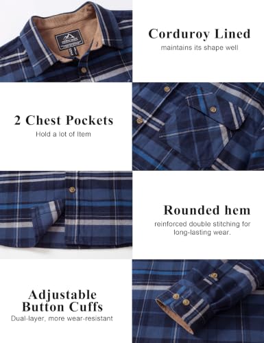 Image of Cotrasen Mens Flannel Shirts Cotton Plaid Button Down Shirt | Long Sleeve, Corduroy Collared, Soft,Breathable, Work, Western, Trendy, Casual Classic Flannel Shirt with Pocket