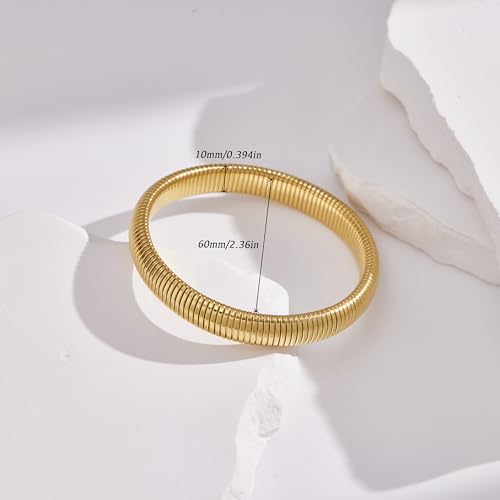 Gold Bangles Bracelets for Women - Chunky Bangles Bracelets Set, 14K Gold Plated Stainless Steel Stretch Bracelets, Flexible Wide Thick Stackable Bracelets Set, Gold Jewelry Gifts for Women4