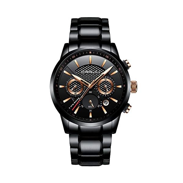 CRRJU-Mens-Business-Casual-Chronograph-Quartz-Waterproof-Wristwatch-Black-Leather-Strap