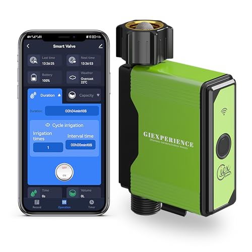 Timer di irrigazione da giardino intelligente Bluetooth con misuratore di flusso a turbina integrato, fino a 10 programmi impostabili, compatibile con le app Tuya Smart e Smart Life