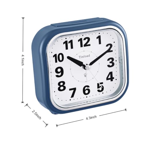 Image of Tinload 4.3 inch No Ticking Analog Alarm Clock,Silent Readable for Seniors,Easy to Set,Gradual Rise Alarm,Big Numbers,On /Off Switch on Side,Gentle Wake,Snooze,Lighted on Demand,Battery Operated,Blue