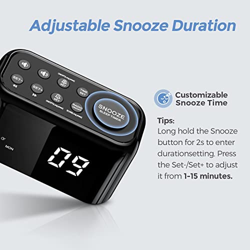 Welgo Weekday/Weekend Dual Alarm Clock Radio With Adjustable Snooze, 0-100% Dimmer, 7 Ringtones, 30 Volume Levels, Fm Radio With Sleep Timer, Battery Backup, Small Size For Bedroom, Desk, Table #TOP2