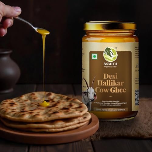 Image of Asmita Organic Farms Hallikar Cow A2 Ghee 1 Litre (Glass Jar) | Hand-Churned Traditonal Bilona Method | Grass-Fed & Pasture-Raised in Karnataka | Rich Aroma | Healthy & Natural Danedar Desi Ghee