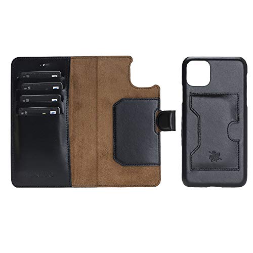 Venito Florence Leather Wallet Phone Case Compatible with iPhone 12 (6.1 inch), iPhone 12 Pro (6.1 inch) - Extra Secure with RFID Blocking - Detachable Phone Wallet (Rustic Black)