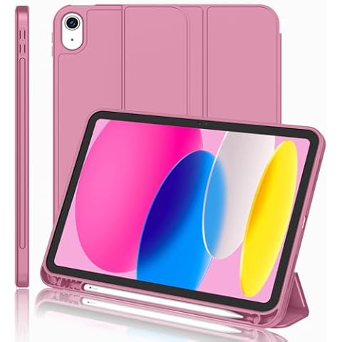 iMieet New iPad 10th Generation Case 2022 10.9 Inch with Pencil Holder, Trifold Stand Smart Case with Soft TPU Back,Auto Wake/Sleep(New Pale Violet Red) Cover