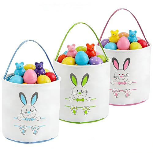 El Mejor Listado de Cazos los 5 mejores. 46 3 Count Cestas Para La Caza de Huevos de Pascua,Bolsas de Conejo de Pascua,Bolsas de Fiesta Reutilizables de Varios Colores,Bolsa de Lona de Conejo para Juego de Caza de...
