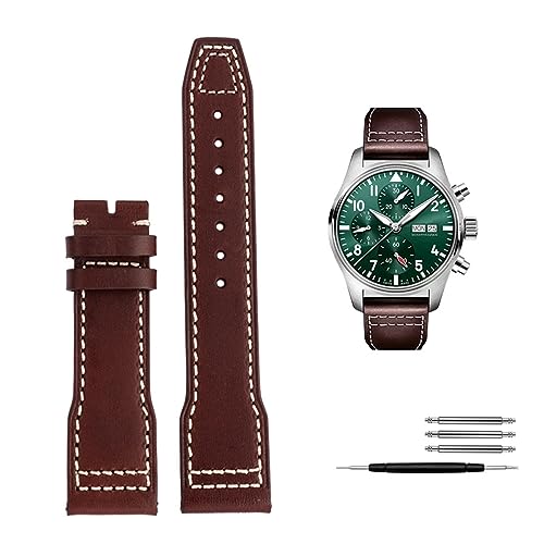 LCHJX 20mm 21mm Italien Echtes Leder Uhrband für IWC Big Pilot Spitfire Uhr Kuhlattenschwarzbraun blau Mann Armband