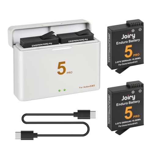 Batterie Osmo Action 5 Pro Kit Chargeur Joiry 2x 2600mAh USB Type-C Double LED pour Caméra Action 4 3