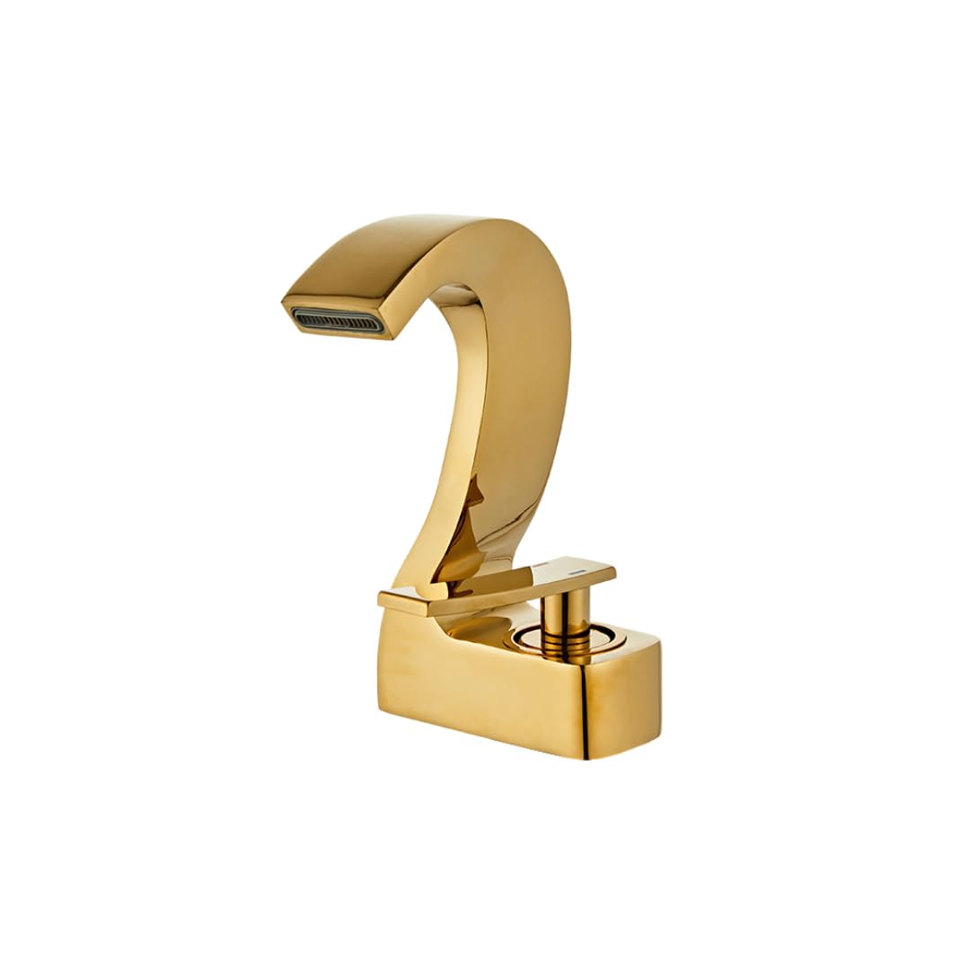 Grifo de lavabo cascada para baños modernos, mezclador eficiente con acabado oro