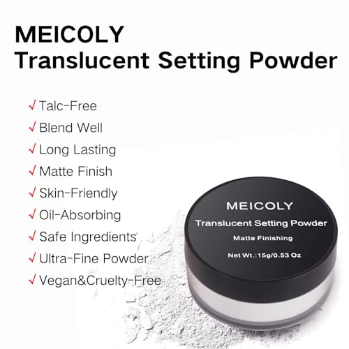 Meicoly Talc-Free Setting Powder With Sifter,Long Lasting Loose Face Powder,Translucent Powder Colorset Powder,Matte Finishing White Face Paint Setting Powder For Halloween Sfx Makeup,Oil Control thumb #6