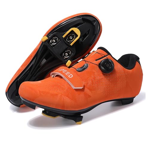Zapatillas de Ciclismo para Hombre/Mujer – Zapatillas de Spinning Transpirables, Compatibles con Pedales SPD, SPD SL y Look Delta   Naranja 44 EU
