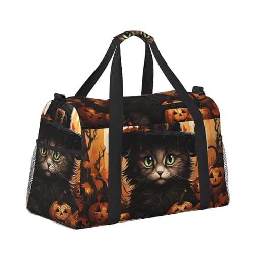 Pumpkins Black Cat Duffle Bag Foldable Travel Tote Bag Carry On Large Weekender Overnight Bags Waterproof Gym Bag For Women Men