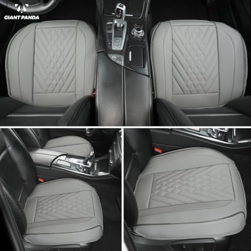 Image of GIANT PANDA Premium PU Leather Front Car Seat Cover Protector Anti-Slip Bottom Seat Cover Fits 95% of Vehicles, Wrapping Around The Bottom (2 Packs - Grey)