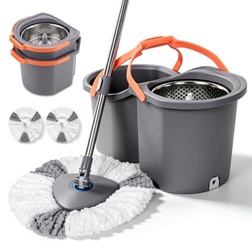 Masthome Kit Balai Serpillère Rotatif avec Seau Divisible & Profond, Gris