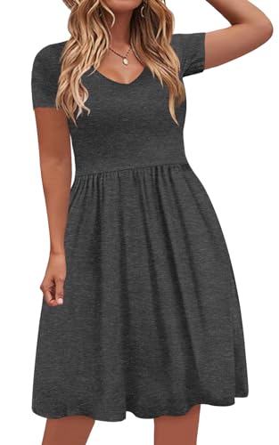 Image of DB MOON Women Plus Size Dresses 2026 Summer Casual V Neck Short Sleeve Knee Length Dress with Pockets