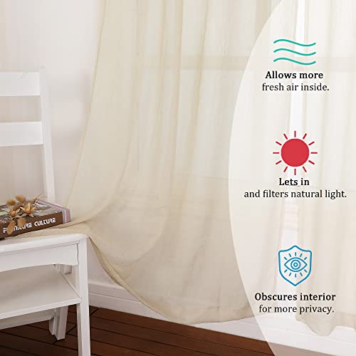 Owenie Crushed Voile Sheer Curtains 63 Inch Length 2 Panels Set, Sheer Curtains For Bedroom, Crinkle Sheer Curtain Panels/Drapes/Treatment For Living Room, Antique, 40" W X 63" L #TOP1