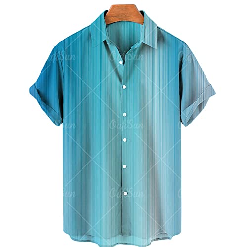 Chemise hawaïenne pour hommes à rayures dégradées bleues de plage