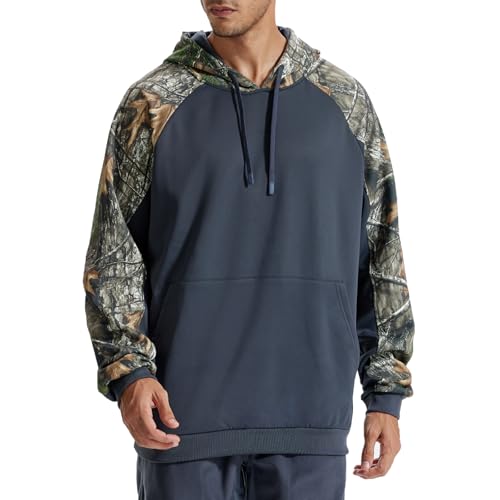 LOOGU Hunting Hoodies for Men Fleece Lining Performance Insulation Pullover Camo Hoodie Large Dgray Tree Sleeve