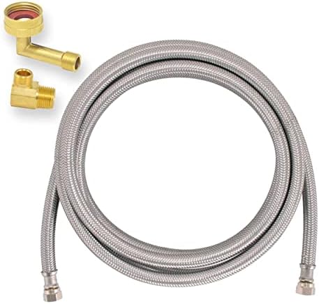 Eastman Dishwasher Installation Kit, 3/8 Inch Compression, 3/8 Inch MIP Elbow, 3/4 Inch FHT Elbow, 8 Foot Braided Stainless Steel Dishwasher Connectors, 41059