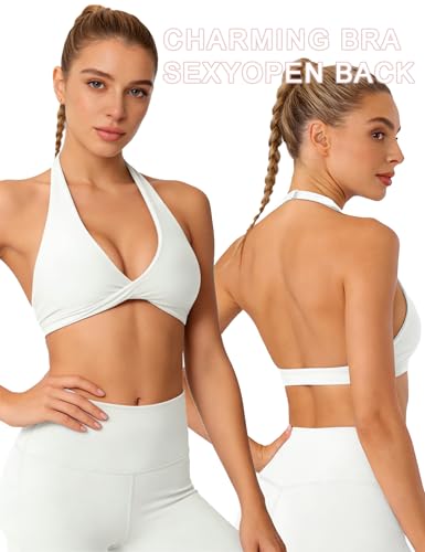 Sports Bras for Women Adjustable Halter Bra Front Twist Crop Beach Bikini Tops Yoga Backless Bra with Removeable Pads - Image 3