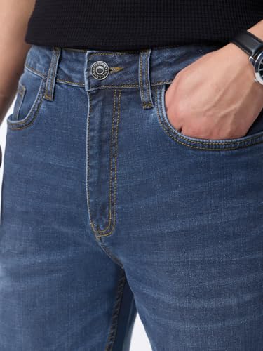 Image of The Souled Store Straight-Fit Denim: Men and Boys Cotton Blend Straight Fit Cargo Pockets Lightweight Everyday All-Season Denim Jeans