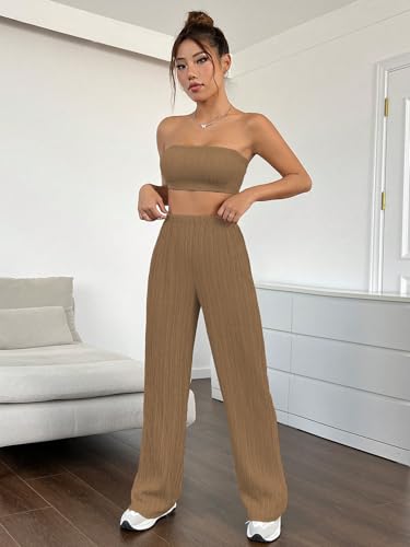 Image of Shasmi Women's 3-Piece Co-ord Set - Solid Button Front Shirt, Strapless Tube Top & Wide Leg Pants | Casual Loose Fit Western Outfit for Daily Spring /Fall Wear (Co-Ord-208)