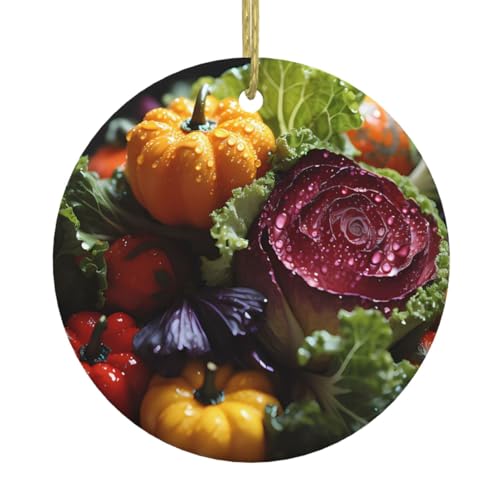 WHJDPP Fresh Cabbage Picture Christmas Tree Ceramic Hanging Round Pendant for Decorating Shopping malls, Shops, Homes