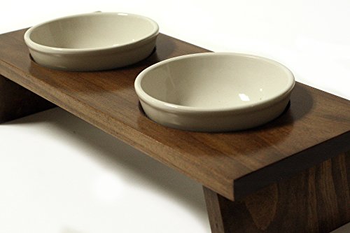 KMG Designs Elevated Feeder Dog cat Food Bowl Set pet Walnut