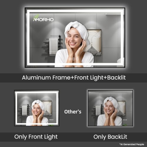 Amorho 36"X30" LED Bathroom Mirror with Black Frame, Front Lit and Backlit by Amorho - Used condition - Image 6