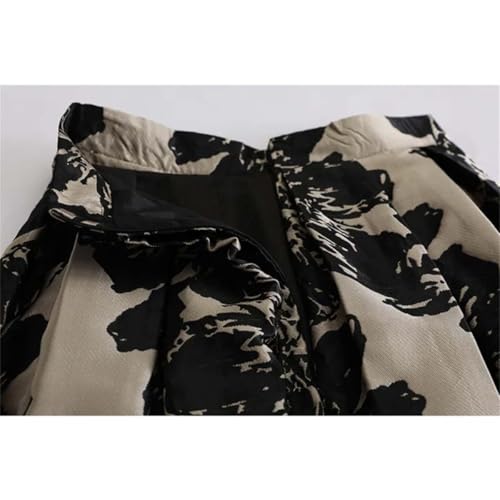 Women's Weekend Midi Skirt Office Vintage Prints Textured High Waist Zipper A-Line Long Skirts4