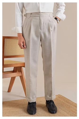 Men's Linen Pants Business Casual Pleated Dress Pants Beach Summer Lightweight Linen Trousers2