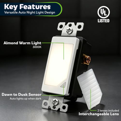 Image of TOPGREENER Full Face LED Decorator Guide Light with Auto Sensor, White. | 120VAC /15A Night Light with Automatic Daylight Sensor Soft Glow for Hallway, Bedroom, Bathroom, UL listed, TGLFL, 1 Pack