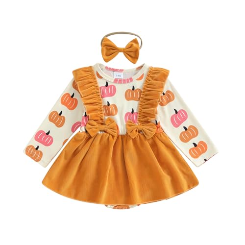 My First Halloween Baby Girl Outfit Newborn Pumpkin Pie Romper Skirt Happy Thanksgiving Fall Clothes with Headband