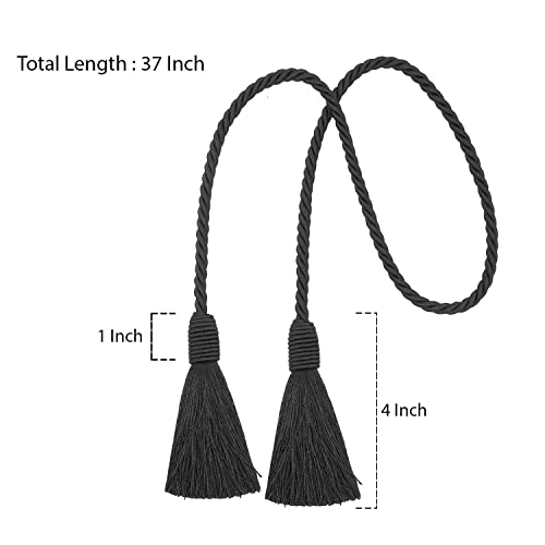 Image of 2 Pack Curtain Tiebacks Handmade Decorative Curtain Holdbacks Rope with Tassel - Black