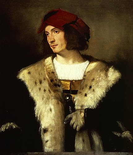 Portrait d'un homme au chapeau rouge par Tiziano Vecelli impression affiche toile 60x90cm