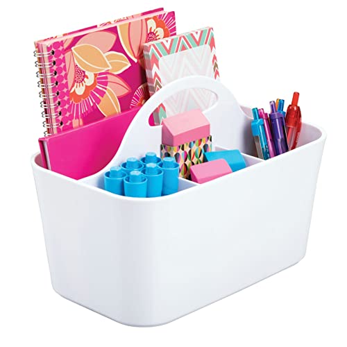 mDesign Office Supplies Desk Organizer Tote for Scissors, Pens, Pencils, Notepads - Small, White