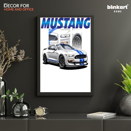 Image of BLINKART Ford Mustang GT (2018) CarFramed Posters Gift Items Boys Room Wall Decoration Bedroom Office Studio Synthetic Wood Frame & Acrylic Glass Ready to Hang - 12x8 Inch, (A4 Size) - CAR-036