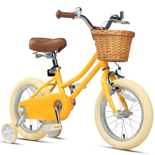 Image of Petimini Vintage Kids Bike for Girls, 12-20 Inch Classic Bicycle with Wicker Basket & Bell, High Tensile Steel Frame, Training Wheels (12-18 inch), 85% Pre-Assembled, Retro Bike for Outdoor Riding