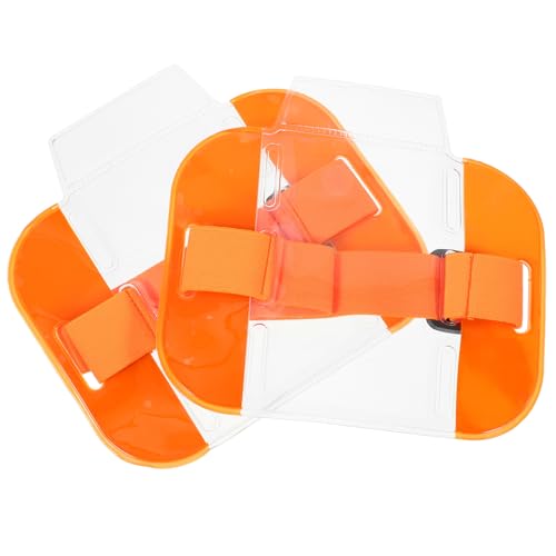 IDEANATEGRATE Lot de 2 Porte-Badges de Bras Transparents en PVC Sangle Réglable en Nylon Brassard Porte-Badge Orange pour Badge de Sécurité Housse de...