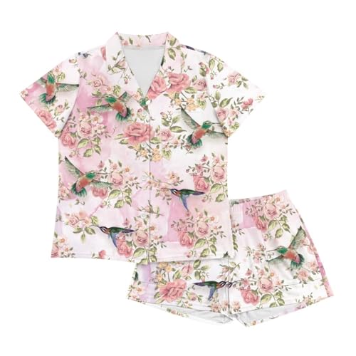 Image of Women's Short Sleeve Sleepwear Pajamas Nightwear with Pockets | skin-friendly breathable material resists pilling fading and deformation after repeated washing
