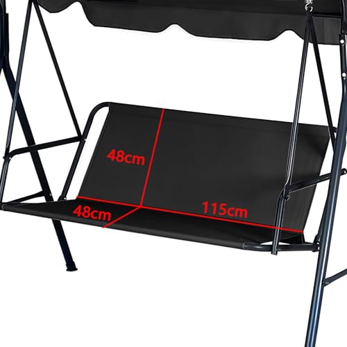 Hollywood Swing Cushion Replacement Parts Garden Swing Replacement Cushion Garden Chair Seat Cover 900D Oxford Fabric Waterproof Tear-Resistant for 2 & 3 Seater Swing Seat Cover (Black - Image 3