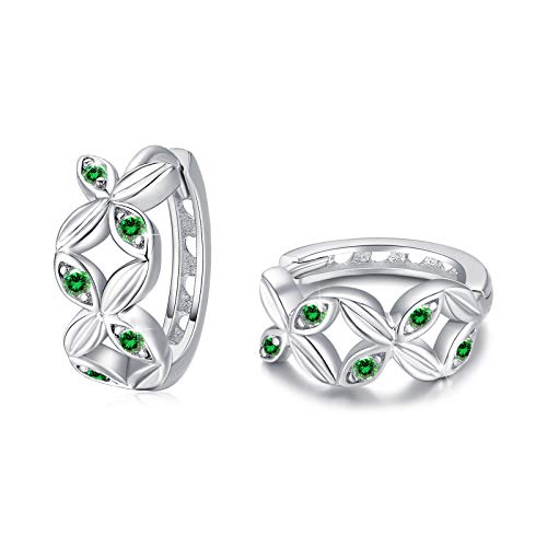 CUOKA MIRACLE Green Olive Stud Earrings for Women Four Leaf S925 Sterling Silver Olive Leaf Circular Hollow Earrings for Mother Day Gift for Women Mom Wife Teen with Gift Box