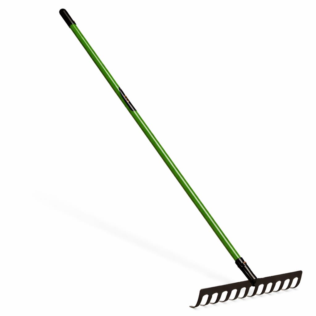 Gardening Rake 12 Teeth Carbon Steel Soil Rake for Lawn Heavy Duty Long Handle Hand Garden Rake for Lawn Levelling Ergonomic Non-Slip Gardening Tool for Grass Soil Weed Removal Leaf Collector & Garden