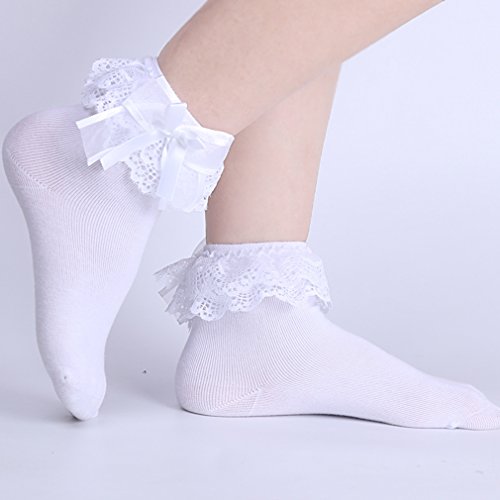 3 Pack Little Girls Cotton Lace Ruffle Princess Style Dress Socks(2T-12T)4