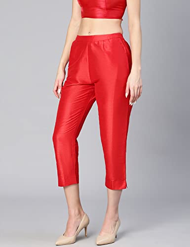Image of oxolloxo Women Soild Dupion Silk Elasticated Pant