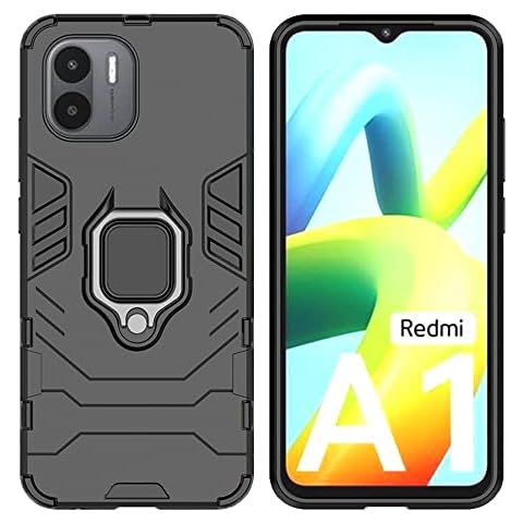 XINNI Case for Xiaomi Redmi A1, PC/TPU Ultra Thin Protective Armour Back Cover with Bracket, Black Cover